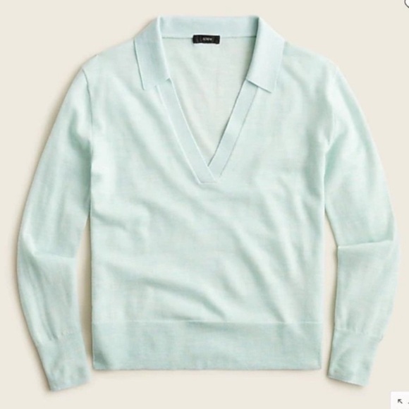 J. Crew Tops - J. Crew Mint Green Merino Wool Light Academia Long Sleeve Polo Tennis Core Sz M